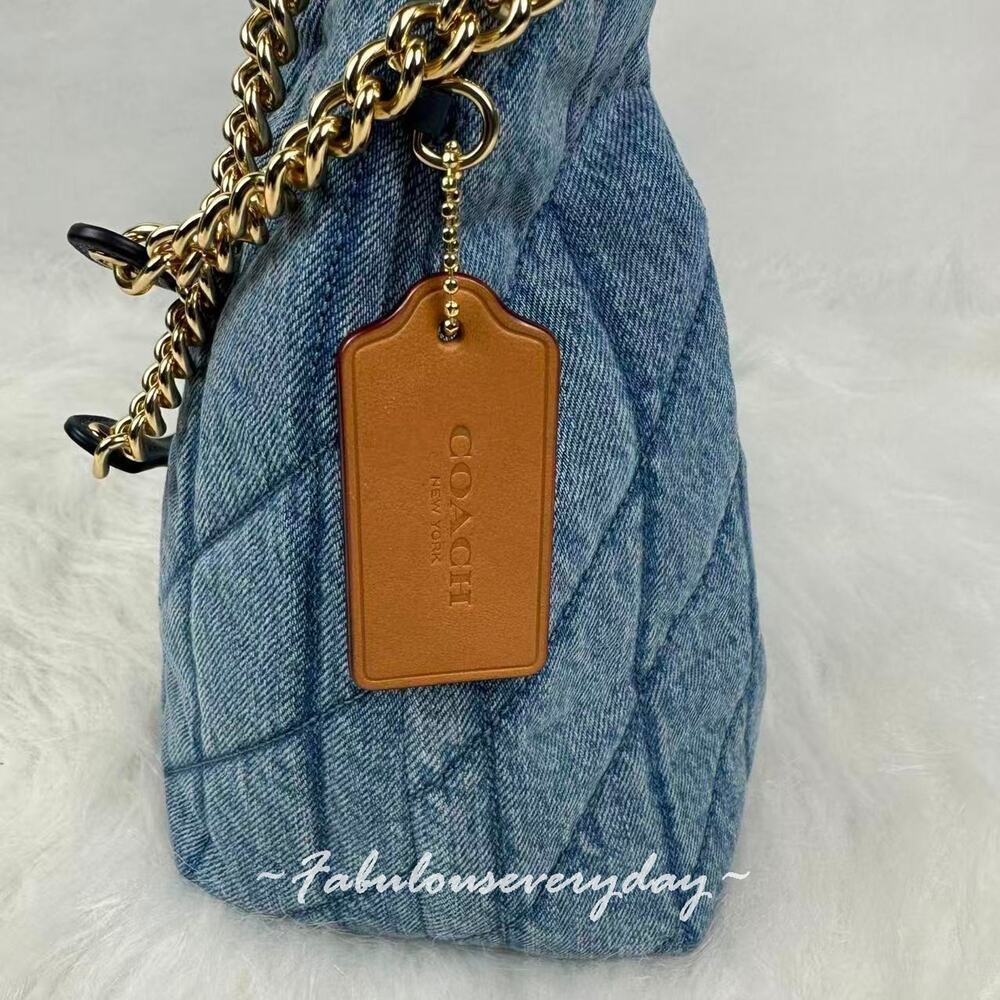 Coach Evelyn Shoulder Bag In Regenerative Cotton With Quilting CDC02 Indigo NWT - Picture 6 of 9